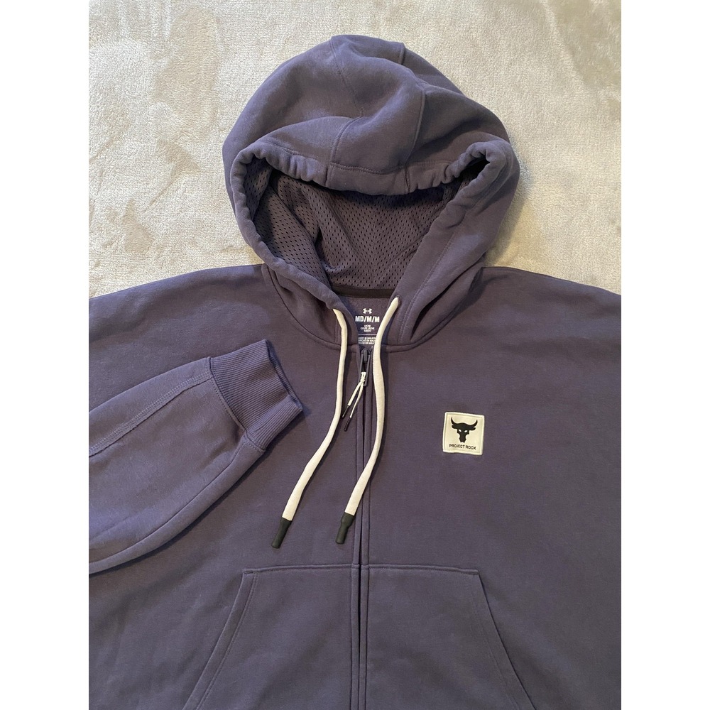 Under Armour Project Rock Jacket Hoodie Sz M‎ Purple Full Zip Cropped Oversized